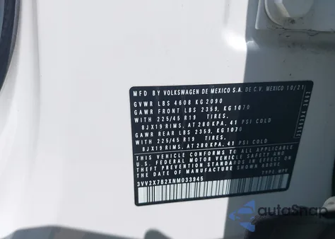 2022 Volkswagen Taos 1.5T Sel from USA, damaged, VIN 3VV2X7B2XNM033945